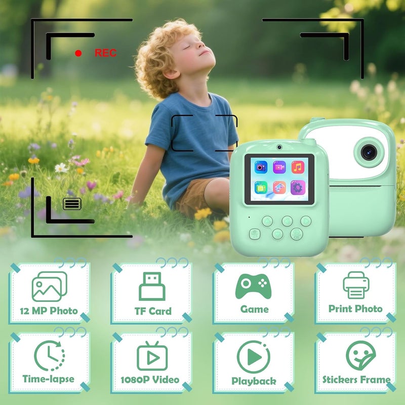ICONLINK Kids Camera Instant Print for Kids with Mirror, HD Dual-Lens Selfie Digital Camera with 3 Rolls Print Paper & 32GB Card, Holiday Birthday Gifts Toys for Girls Boys Toddler. (Green) - Image 3
